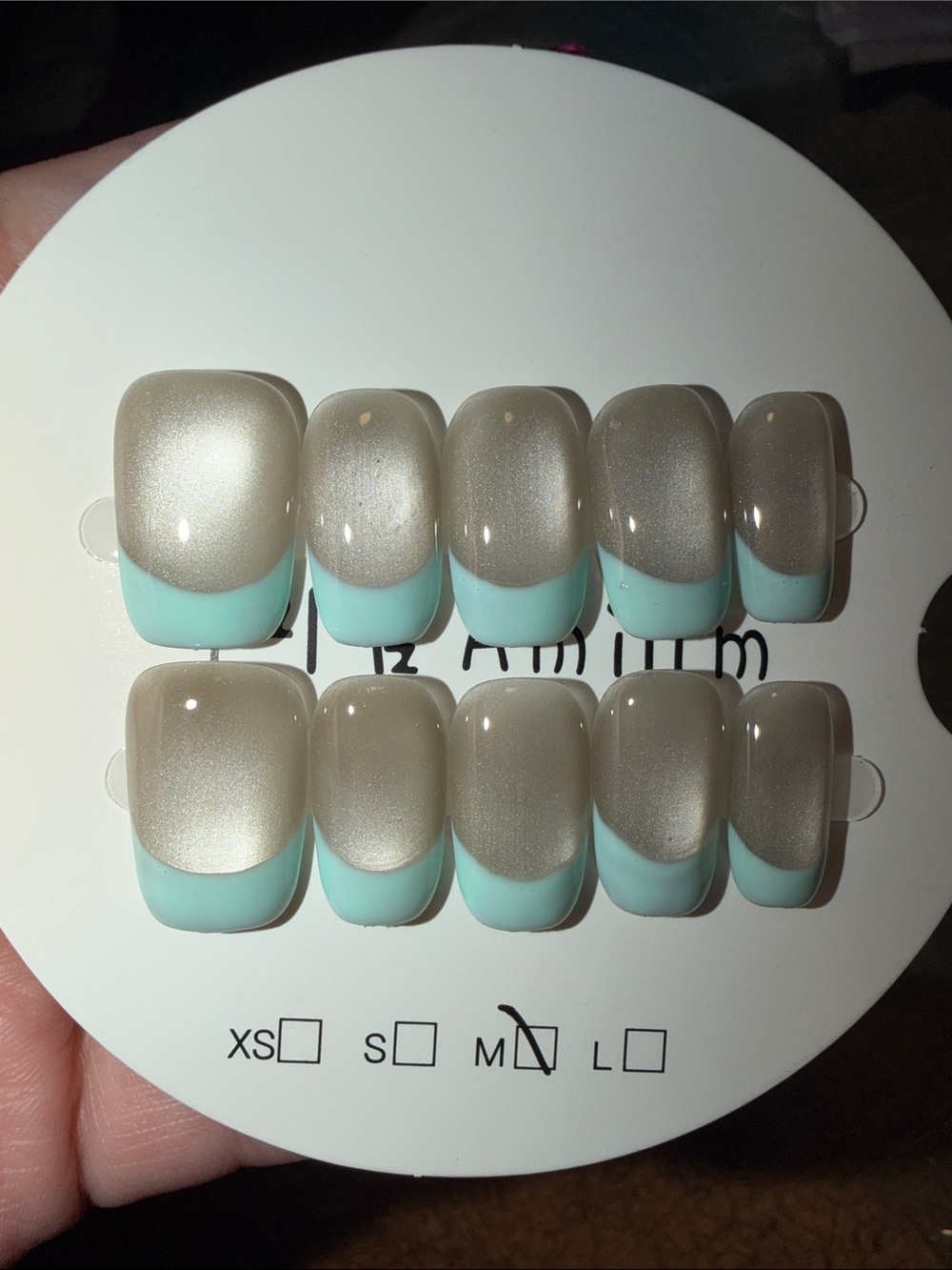 Neutral Pearl and Mint Press-On Nail Set